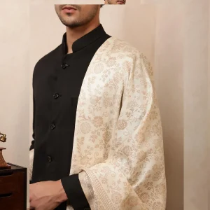 Indian Pashmina Soft Wool Shawl White Floral Cashmere Stole - Image 8