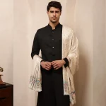 Indian Pashmina Soft Wool Shawl White Floral Cashmere Stole - Image 2