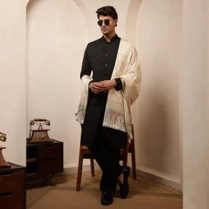 Indian Pashmina Soft Wool Shawl White Floral Cashmere Stole - Image 7