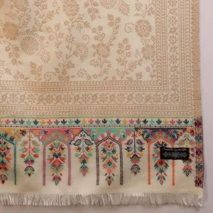 Indian Pashmina Soft Wool Shawl White Floral Cashmere Stole - Image 9