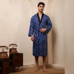 Indigo Blue Polka Dot Print Bath Robe Men Cotton Kimono - Image 3