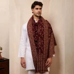 Kashmiri Maroon Floral Shawl Winter Men's Stole - Image 2