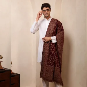 Kashmiri Maroon Floral Shawl Winter Men's Stole - Image 4