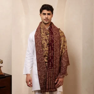 Kashmiri Maroon Floral Shawl Winter Men's Stole - Image 3