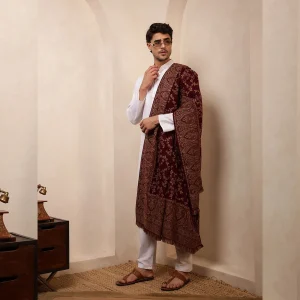 Kashmiri Maroon Floral Shawl Winter Men's Stole - Image 8