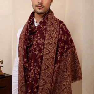 Kashmiri Maroon Floral Shawl Winter Men's Stole - Image 9