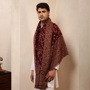 Kashmiri Maroon Floral Shawl Winter Men's Stole - Image 5