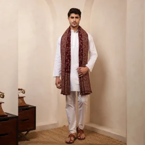Kashmiri Maroon Floral Shawl Winter Men's Stole - Image 7