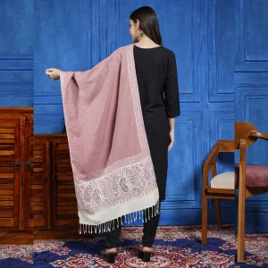 Kashmiri Pink Paisley Wool Stole - Image 5