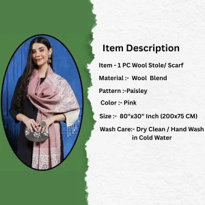 Kashmiri Pink Paisley Wool Stole - Image 7