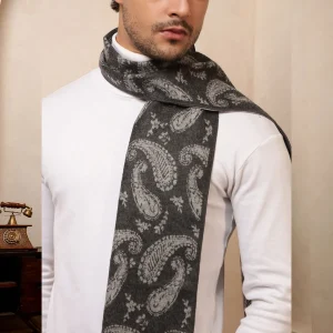 Kashmiri Soft Wool Gray Paisley Men's Muffler / Scarf - Image 6