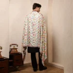 Kullu White Leaf Designs Men's Wool Shawl - Image 9
