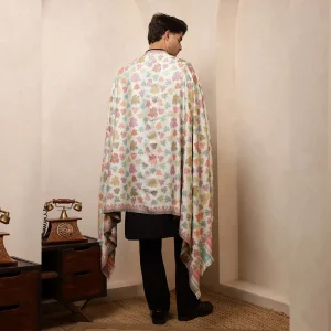 Kullu White Leaf Designs Men's Wool Shawl - Image 9