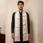 Kullu White Leaf Designs Men's Wool Shawl