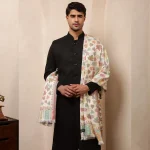 Kullu White Leaf Designs Men's Wool Shawl - Image 4