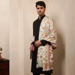 Kullu White Leaf Designs Men's Wool Shawl - Image 5