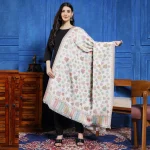 Luxurious White Leaf Wrap Pashmina Style Shawl 80" - Image 3