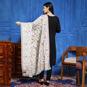 Luxurious White Leaf Wrap Pashmina Style Shawl 80" - Image 5