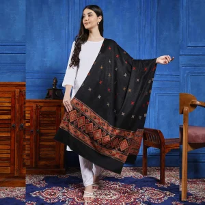 Luxury Black Abstract Pashmina Stole - Image 3