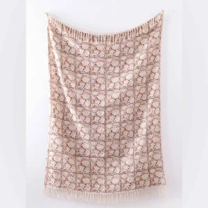 Luxury Brown Hand Block Floral Print Cotton Throw/ Blanket - Image 6