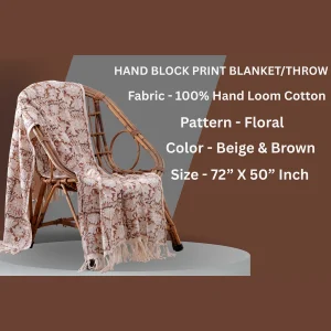Luxury Brown Hand Block Floral Print Cotton Throw/ Blanket - Image 3