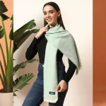 Luxury Herringbone Cashmere Scarf, Women Sea Green Muffler - Image 2