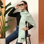 Luxury Herringbone Cashmere Scarf, Women Sea Green Muffler - Image 3
