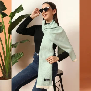 Luxury Herringbone Cashmere Scarf, Women Sea Green Muffler - Image 3