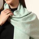 Luxury Herringbone Cashmere Scarf, Women Sea Green Muffler - Image 7