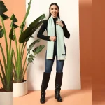 Luxury Herringbone Cashmere Scarf, Women Sea Green Muffler - Image 6