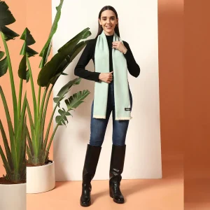 Luxury Herringbone Cashmere Scarf, Women Sea Green Muffler - Image 6