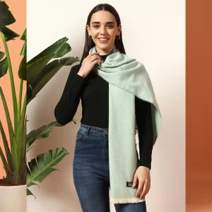 Luxury Herringbone Cashmere Scarf, Women Sea Green Muffler - Image 4