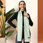 Luxury Herringbone Cashmere Scarf, Women Sea Green Muffler