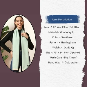 Luxury Herringbone Cashmere Scarf, Women Sea Green Muffler - Image 9