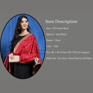 Luxury Pink Floral Wrap Warm Wool Shawl - Image 7