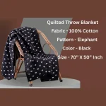 Luxury Quilted Kantha Throw Black Elephant Print Blanket - Image 3