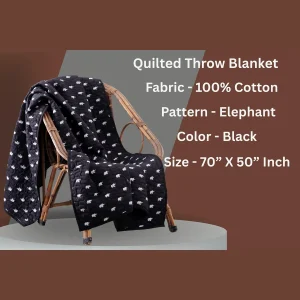 Luxury Quilted Kantha Throw Black Elephant Print Blanket - Image 3