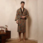 Luxury Zig Zag & Tiger Print Men's Bath Robe Black Kimono - Image 3