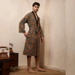 Luxury Zig Zag & Tiger Print Men's Bath Robe Black Kimono - Image 5