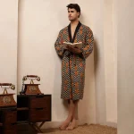 Luxury Zig Zag & Tiger Print Men's Bath Robe Black Kimono