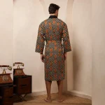 Luxury Zig Zag & Tiger Print Men's Bath Robe Black Kimono - Image 6