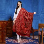 Maroon Floral jacquard Wool India Shawl - Image 3