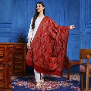 Maroon Floral jacquard Wool India Shawl - Image 3