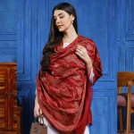 Maroon Floral jacquard Wool India Shawl