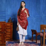 Maroon Floral jacquard Wool India Shawl - Image 2