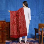 Maroon Floral jacquard Wool India Shawl - Image 5