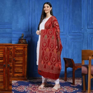 Maroon Floral jacquard Wool India Shawl - Image 4