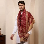 Maroon Floral Shawl Men's Meditation Wrap Blanket - Image 3