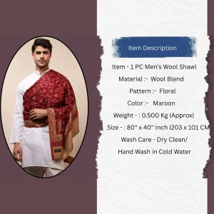 Maroon Floral Shawl Men's Meditation Wrap Blanket - Image 11