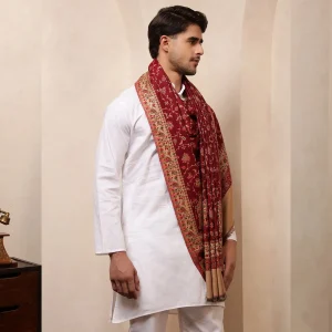Maroon Floral Shawl Men's Meditation Wrap Blanket - Image 4